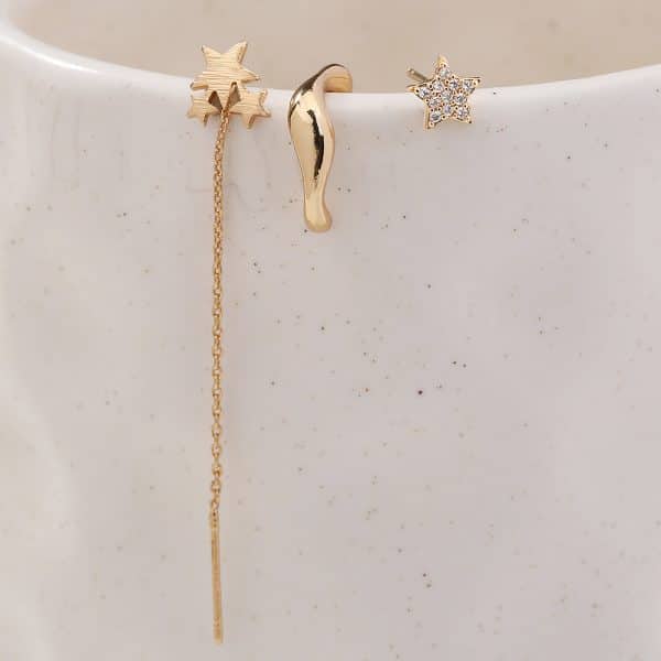 Five-pointed Star Set Ear Clip Stud Copper Micro-zircon Earrings