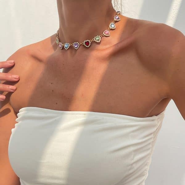 Women's Colorful Diamond-embedded Heart-shaped Clavicle Necklace