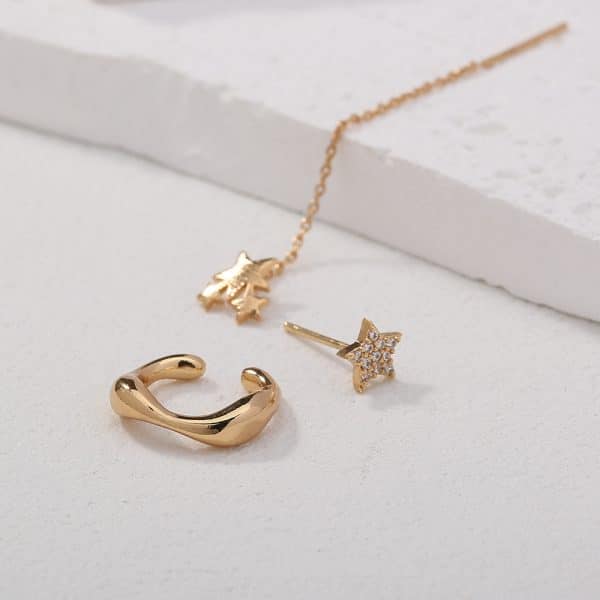 Five-pointed Star Set Ear Clip Stud Copper Micro-zircon Earrings