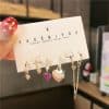 Rose Microset Heart Chain Set Of 6 Zircon Hoop Stud Earrings