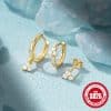 S925 Sterling Silver Fashion Simple Mini Geometric Glossy Round Eight-pointed Stars Single Row Zircon Set Earrings