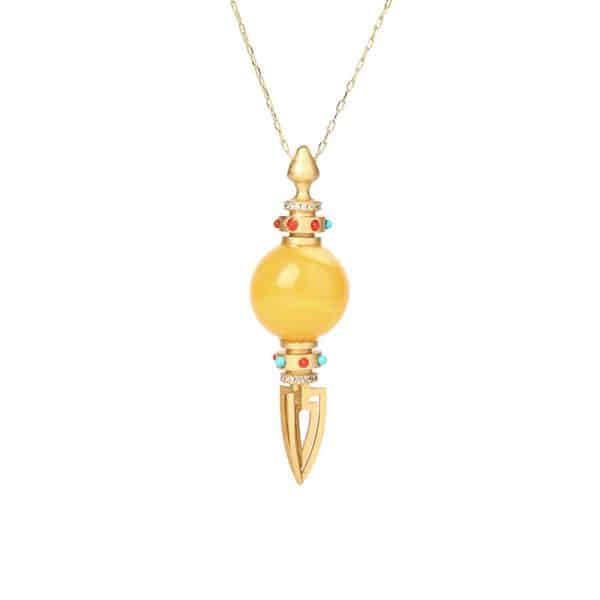 Ethnic Style Ancient Style Gold-plated Inlaid Imitation Old Honey Round Beads Vajra Men's And Women's Pendant Necklace