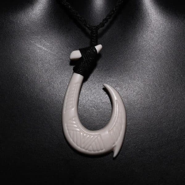 Yak Bone Carved Fishhook Brand Pendant Necklace