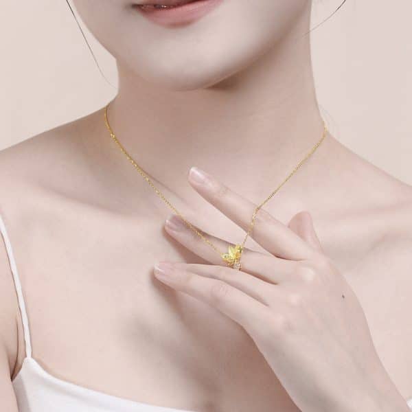 Pink Crystal Necklace Women's Sterling Silver Lotus