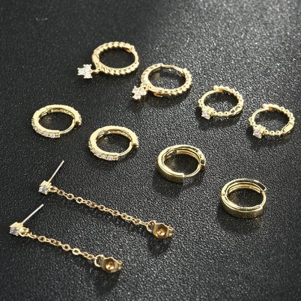 5 Pairs Gold And Silver Ring Earrings Set