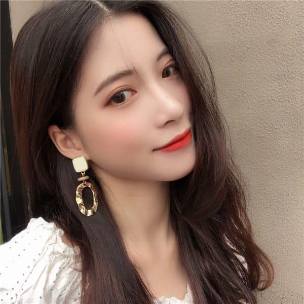 Drop glaze wave metal ring long earrings