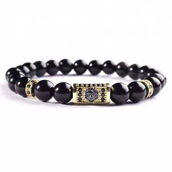 Natural Stone 8mm Bright Black Stone Beaded Vintage Bracelet