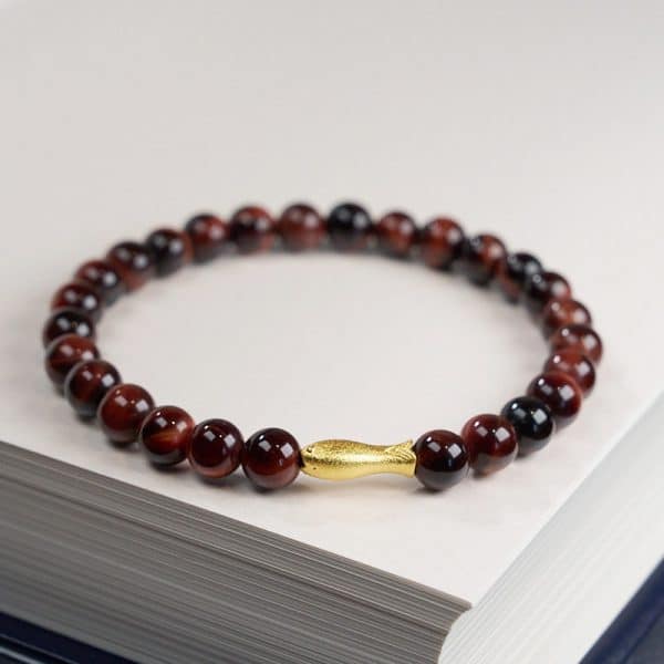 Tigereye Small Fish Pendant Handmade Beaded Bracelet