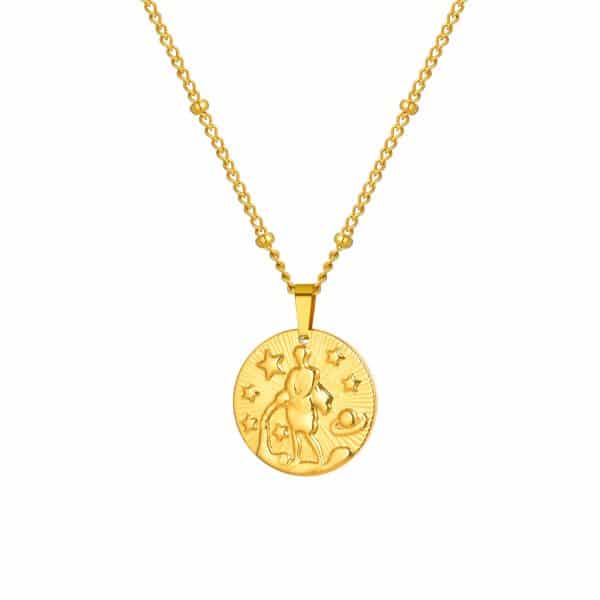 Stainless Steel Bead Necklace Twelve Constellation Embossed Round Necklace For Women