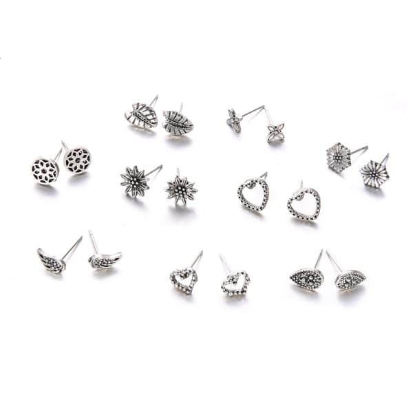 Women's Fashion Love Wings Flower Earrings 9 Piece Set