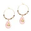 Women Fashion Natural Stone Hoop Earrings With Pink Waterdrop Stone