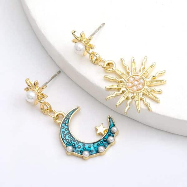 Alloy drop oil inlaid asymmetric earrings