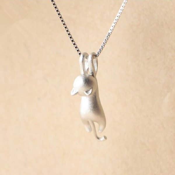 Cute Sandblasted Cat Sterling Silver Necklace Set