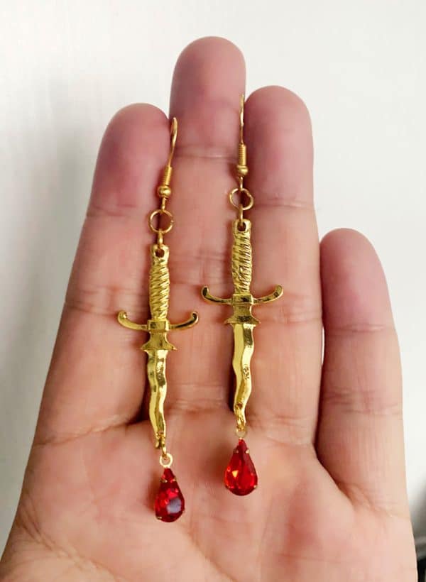 Dagger And Blood Red Drop Earrings