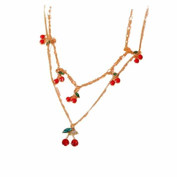 New Cute Sweet Double Layer Cherry Necklace