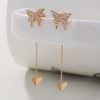 Butterfly Copper Micro Set Zircon Tassel Ear Line Femininity Senior Sense Long Tassel Face Thin Delicate Earrings