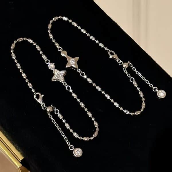 Double-sided Four Eight-pointed Stars Diamond Bracelet S925 Sterling Silver Sweet Special Interest Light Luxury Asterism High-grade Bracelet