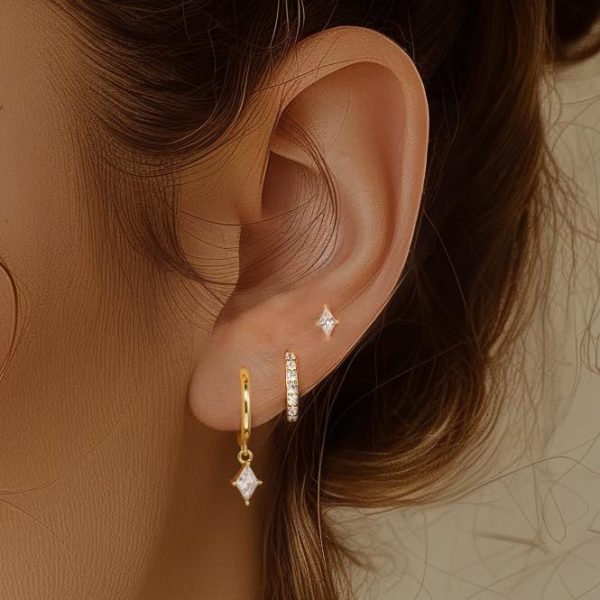 Brass Gold Plated European And American Inlaid Zircon Fashion Diamond Pendant Women's Earrings Three-piece Set
