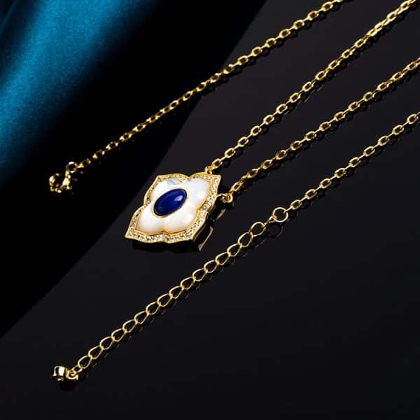 Flower Necklace Inlaid Lapis White Shell Pendant Neck Accessories Atmospheric Design