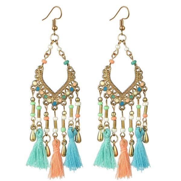 Bohemian Hollow Drop Oil Bead Long Earrings