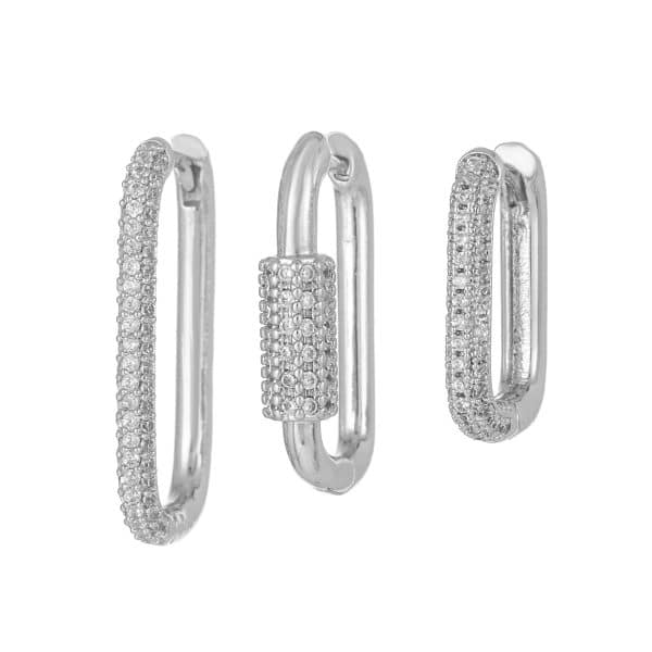 Micro Inlaid Zircon Ear Clip Geometric Three-piece Set