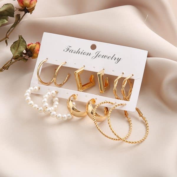 6 Pairs Simple C- Type Metal Twist Earrings Set