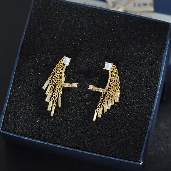 Korean Temperament High-end Earrings With Micro-set Zircon Tassel