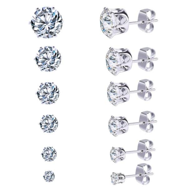 Women's Fashion Simple Stainless Steel Zircon Earings Set