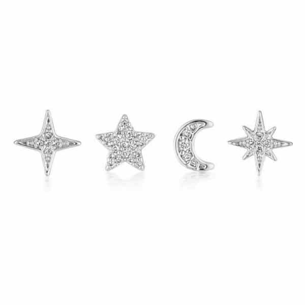 Flower Diamond-encrusted Overlay Wear Stacked Earrings Set Studs Ear Clips