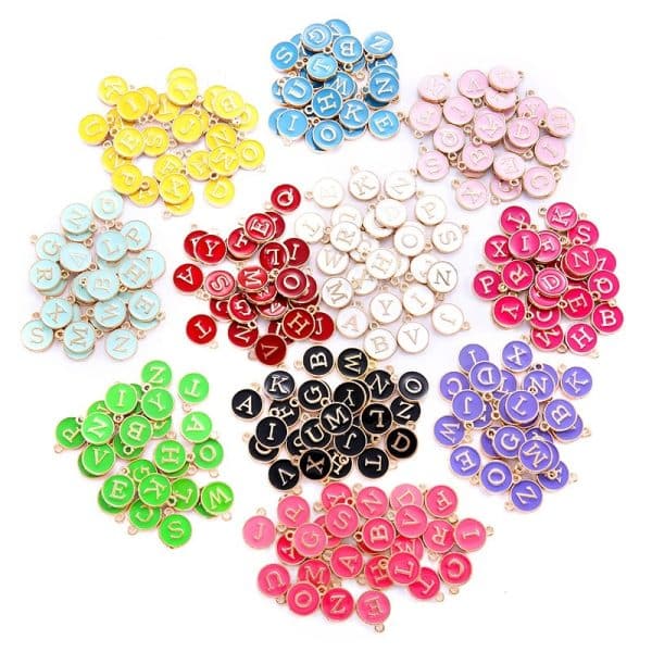 12 Colors Round Drop Oil English Letter Alloy Pendant DIY Ornament Accessories