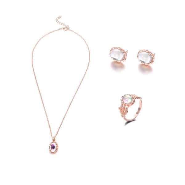 Dazzling gemstone trend jewelry set Fashion Europe and new necklace earrings ring set