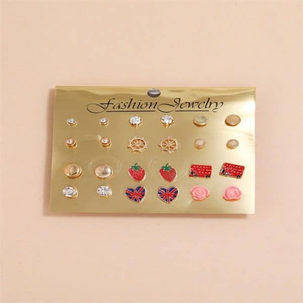 Strawberry Car Love Earrings 12 Pairs Set