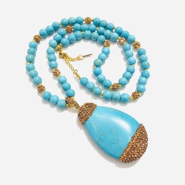 Drop-shaped Turquoise Pendant Necklace Fashionable Personalized All-match Design Sweater Chain