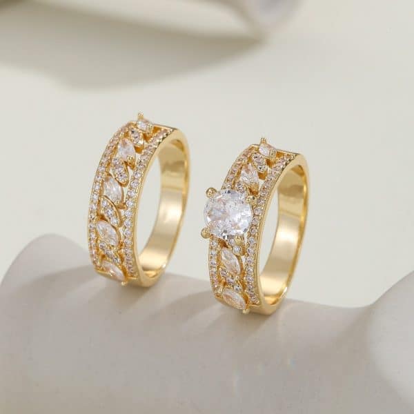Copper Inlaid Zircon Ear Of Rice Advanced Couple Ring