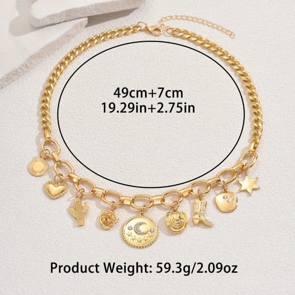 Geometric Heart-shaped Curved Moon Design Pendant Diamond Inlaid Clavicle Chain Versatile