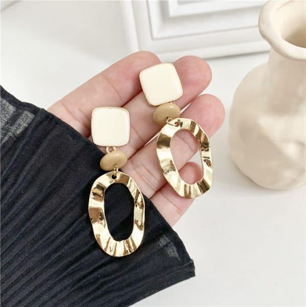 Drop glaze wave metal ring long earrings