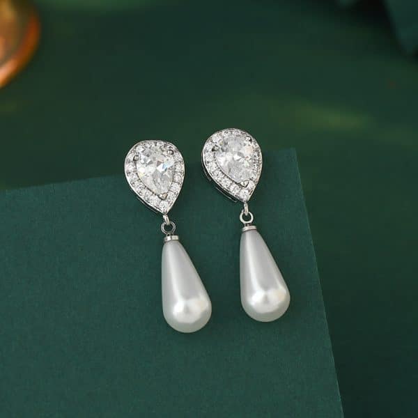 Diamond Water Drop Pearl Eardrops Stud Earrings