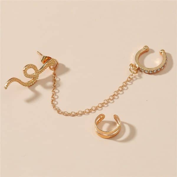 Cold Wind No Hole Earring Set Retro Zircon Snake-shaped Chain Ear Clip