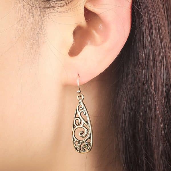 Ethnic Style Water Drop Hollow Pattern Earrings