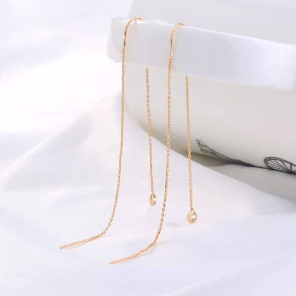 Gold Long Fringed Star Copper Circle Micro-set Zircon Earrings