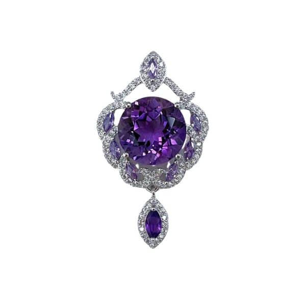 Spring New S925 Silver Platinum-plated Inlaid Amethyst Pendant