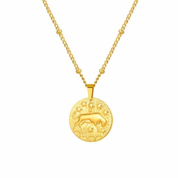 Stainless Steel Bead Necklace Twelve Constellation Embossed Round Necklace For Women