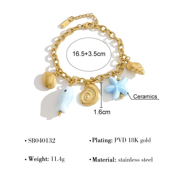 Titanium Steel Starfish Conch Shell Pendant Necklace