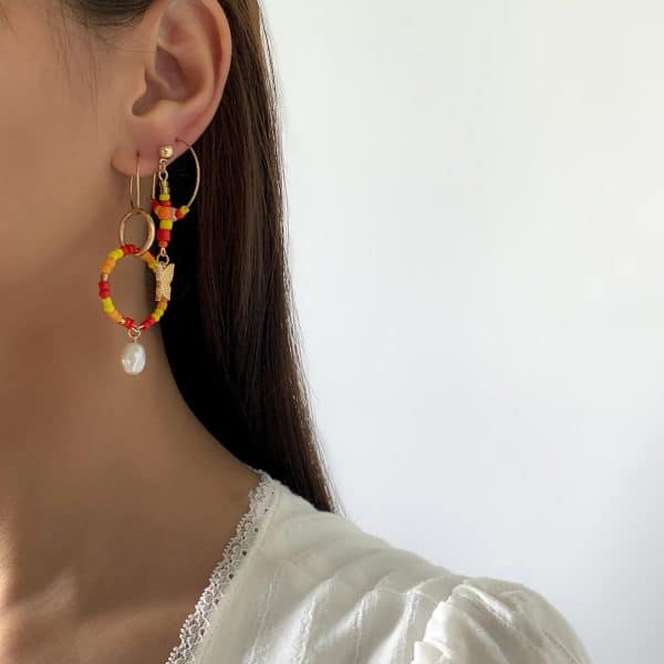 Simple Temperament Stitching Rice Bead Butterfly Earrings Set