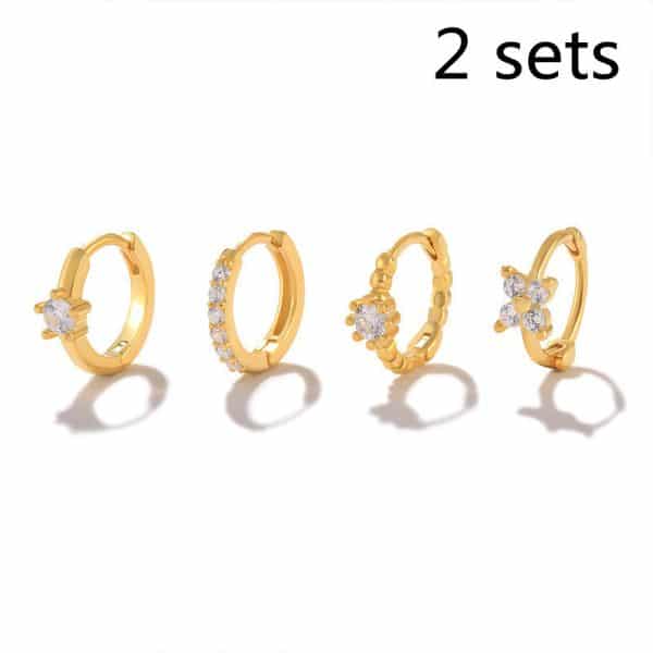 Women's Flower Inlaid Earrings And Buckle 4 Piece Set