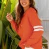 Fiery Red Varsity Striped Detail Drop Shoulder Oversized Sweatshirt