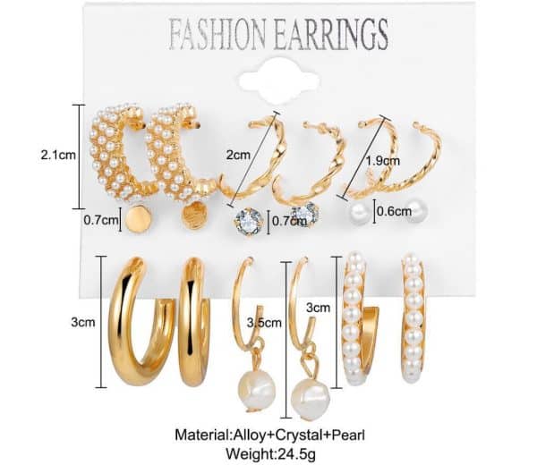 New Pearl Zircon Temperament Stud Earrings Women's Geometric Pearl Stud Earrings 9-piece Set