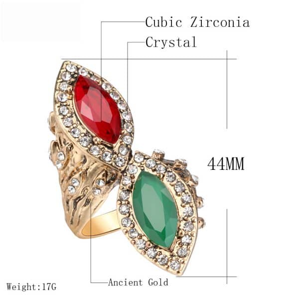 Bohemian Retro Ruby And Emerald Gold-plated Diamond Ladies Ring