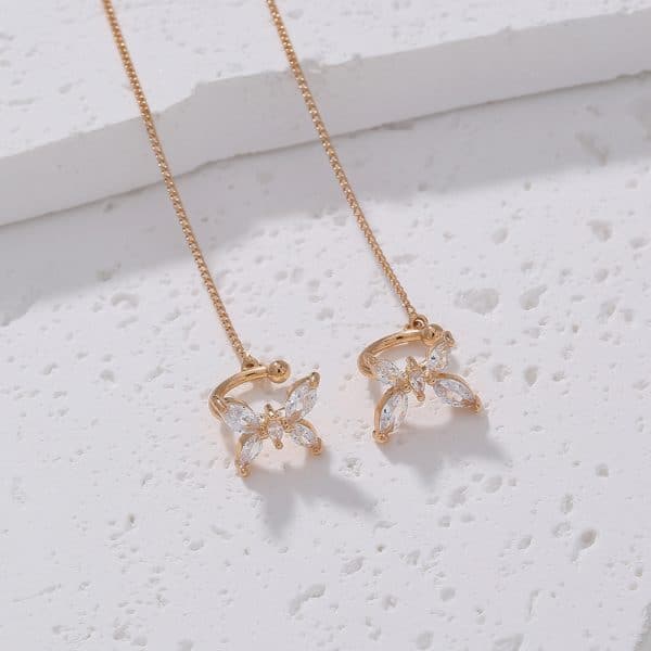 Cross Border Jewelry Personality Copper Micro Set Zircon Butterfly Ear Bone Clip Super Long Personality Tassel Ear Line Earrings