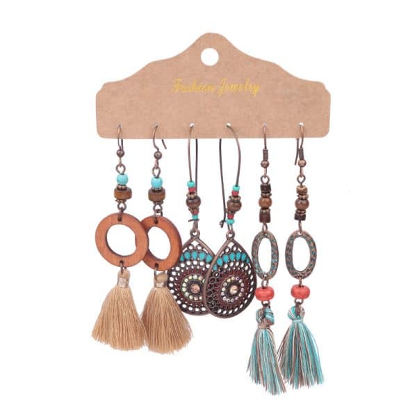 6-piece Set Tassel Bohemian Ethnic Style Hollow Stud Earrings